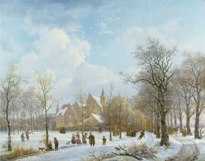 Schaatsers in een Winterlandschap, 1830 door Anthony Jacob Offermans